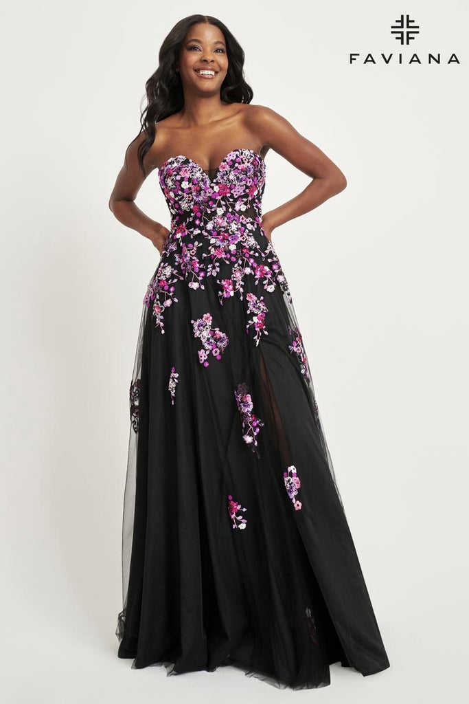 Faviana Floral A-Line Strapless Prom Dress 11028