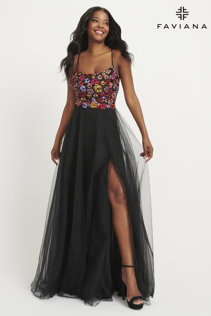 Faviana Floral A-Line Long Prom Dress 11039