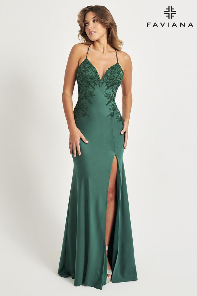 Faviana V-Neck Lace-up Back Prom Dress 11070