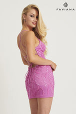 Faviana V-Neck Beaded Lace Homecoming Dress 11118