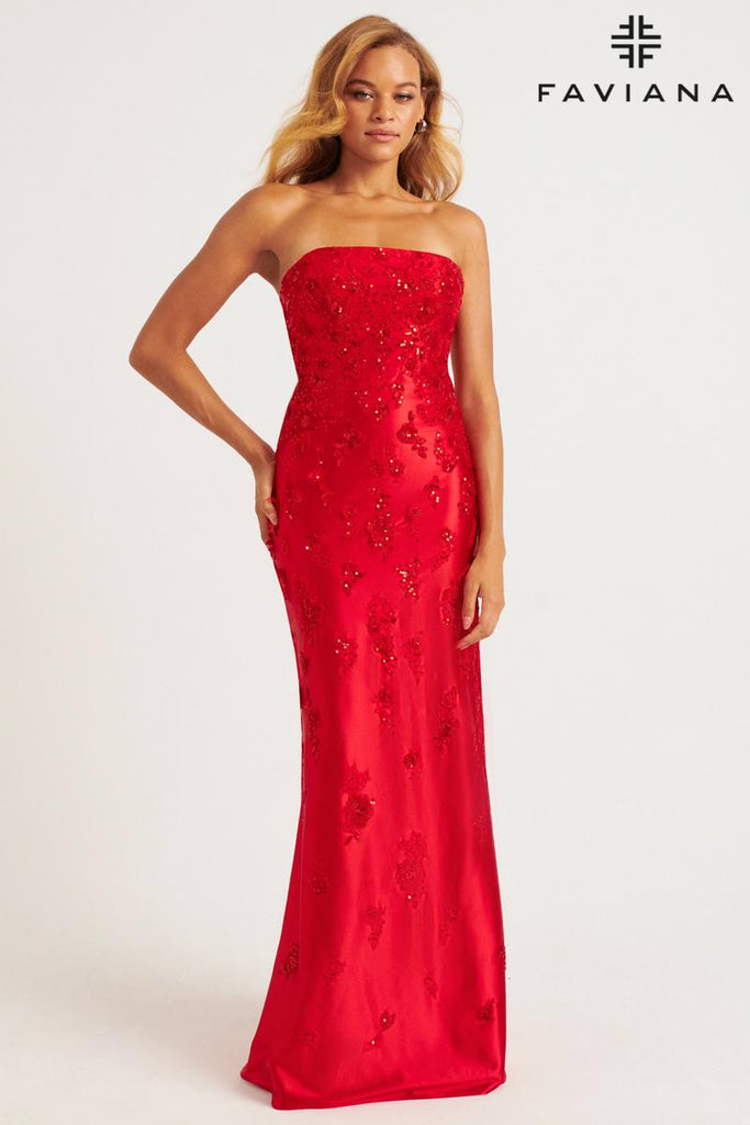 Faviana Strapless Satin Lace Prom Dress 11228