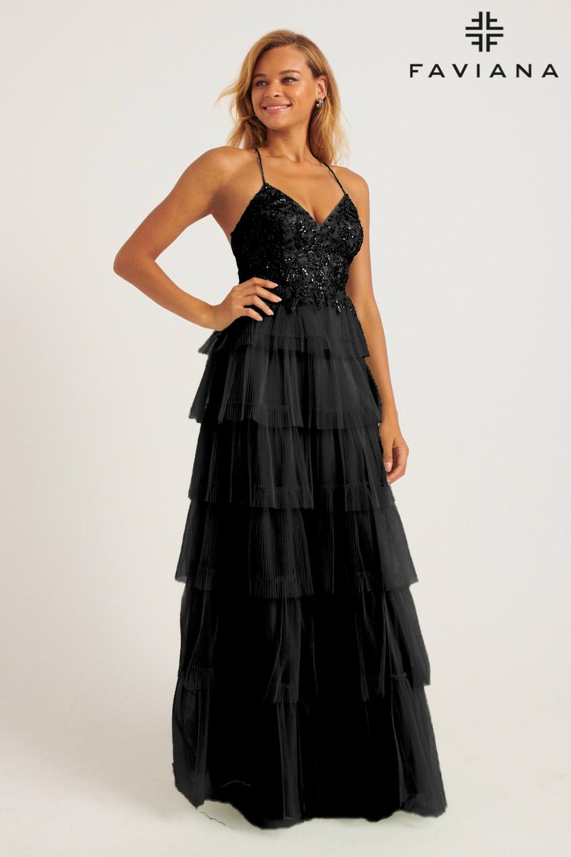 Faviana Open Back Tulle Ruffle Prom Dress 11231