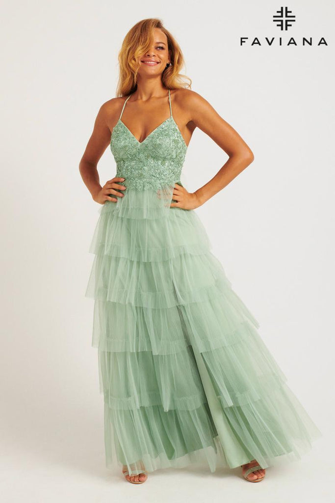 Faviana Open Back Tulle Ruffle Prom Dress 11231