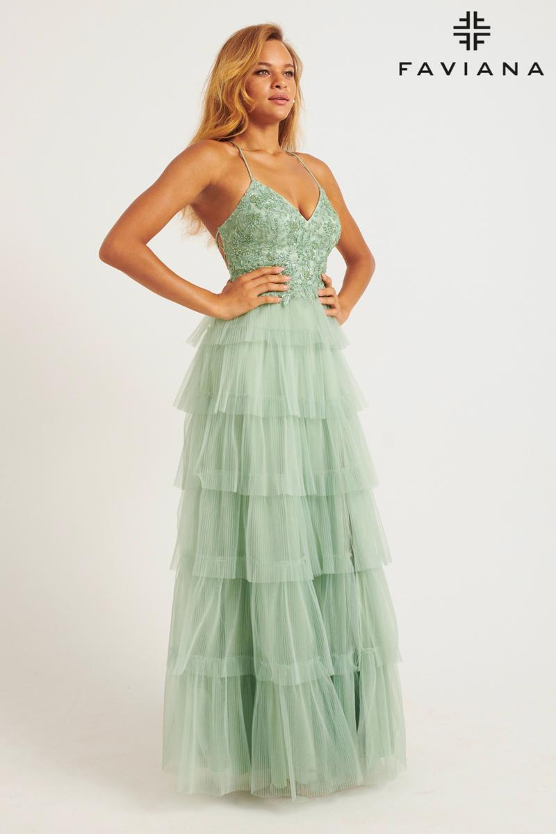 Faviana Open Back Tulle Ruffle Prom Dress 11231