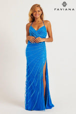 Faviana V-Neck Sequin Prom Dress 11242