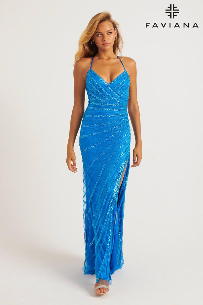 Faviana V-Neck Sequin Prom Dress 11242