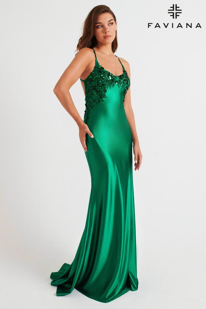 Faviana Tight Satin Open Back Prom Dress 11247