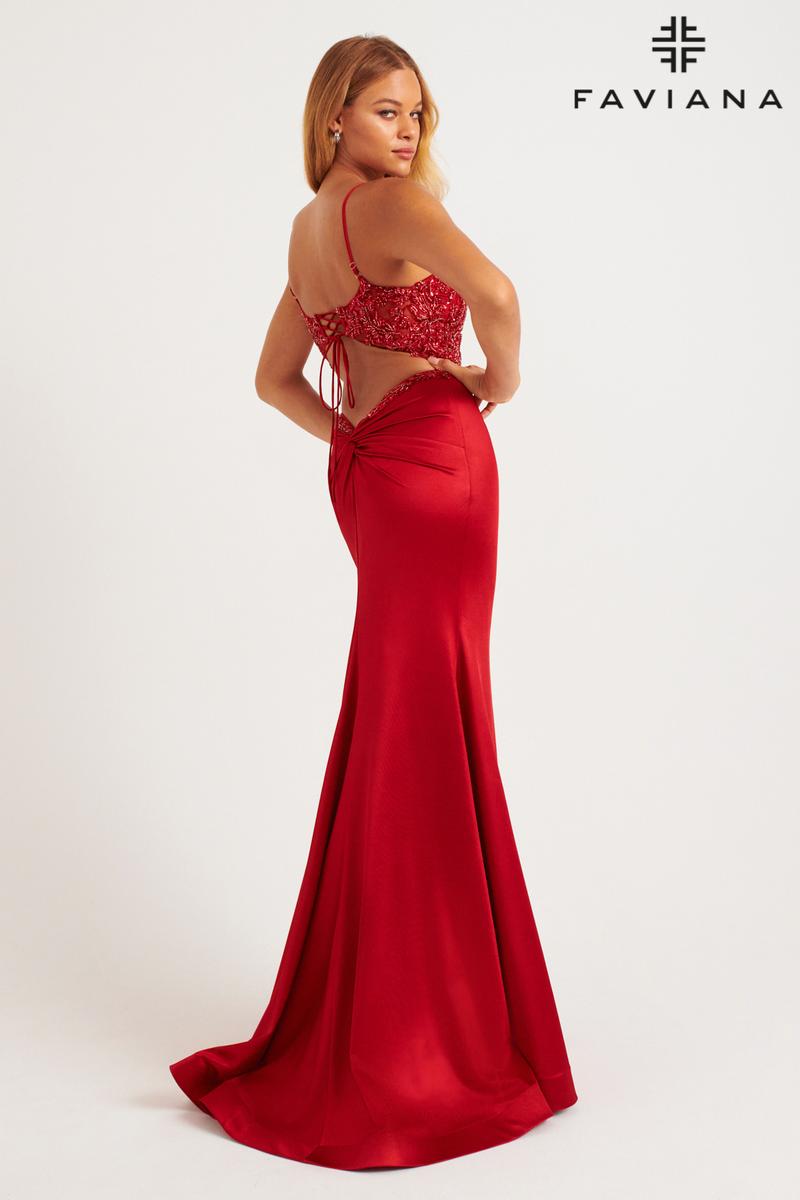 Faviana Satin V-Neck Low Back Prom Dress 11256