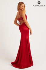 Faviana Satin V-Neck Low Back Prom Dress 11256