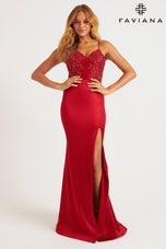 Faviana Satin V-Neck Low Back Prom Dress 11256