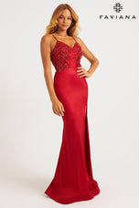 Faviana Satin V-Neck Low Back Prom Dress 11256