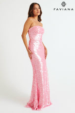 Faviana Paillette Strapless Sequin Prom Dress 11258