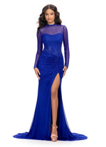 ASHLEYlauren Long Sleeve Beaded Prom Dress 11742