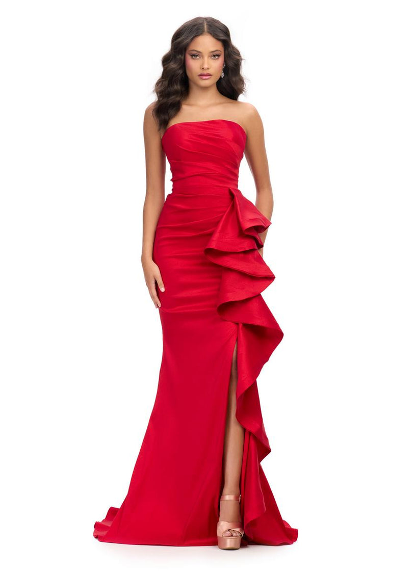 ASHLEYlauren Strapless Side Ruffle Prom Dress 11751