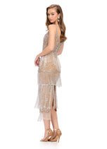 ASHLEYlauren Beaded Fringe Midi Dress 11766