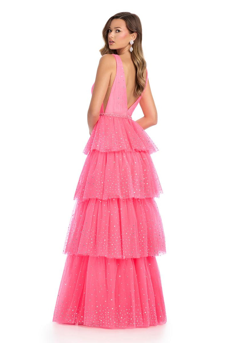 ASHLEYlauren Ruffle Bow Heat Stone Prom Dress 11894