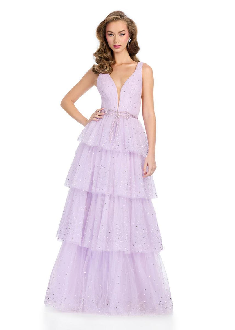 ASHLEYlauren Ruffle Bow Heat Stone Prom Dress 11894