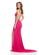 ASHLEYlauren Swirl Illusion Cut Out Long Prom Dress 11902