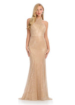 ASHLEYlauren Criss-Cross Beaded Halter Dress 11922