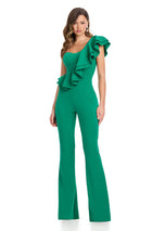 ASHLEYlauren  One Shoulder Scuba Ruffle Jumpsuit 11965