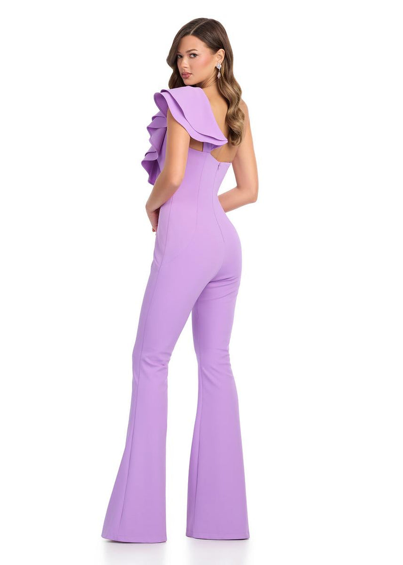 ASHLEYlauren  One Shoulder Scuba Ruffle Jumpsuit 11965