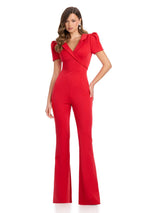 ASHLEYlauren Puff Sleeve Lapel Bodice Jumpsuit 11966