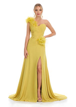 ASHLEYlauren One Shoulder Feather Prom Dress 11969