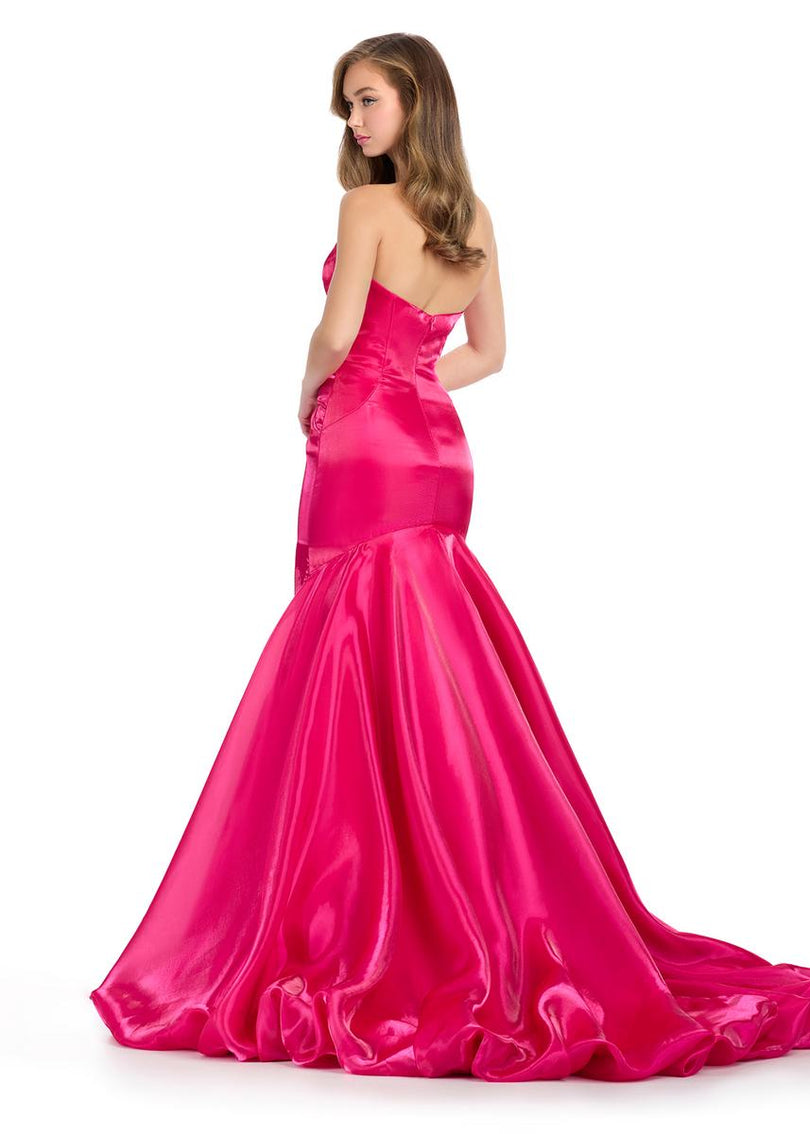 ASHLEYlauren Satin Ruffle Back Long Prom Dress 11996