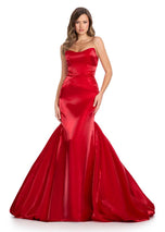 ASHLEYlauren Satin Ruffle Back Long Prom Dress 11996