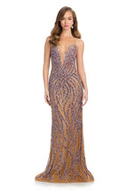 ASHLEYlauren Illusion Beaded Long Prom Dress 12006