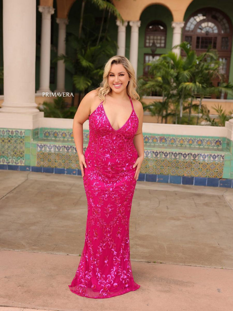 Primavera Curvy V-Neck Sequin Prom Dress 14043