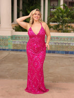 Primavera Curvy V-Neck Sequin Prom Dress 14043