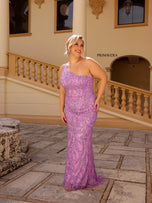 Primavera Plus Size One Shoulder Sequin Prom Dress 14049