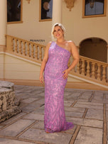 Primavera Plus Size One Shoulder Sequin Prom Dress 14049