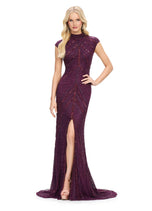 AshleyLauren Cap Sleeve Beaded Prom Dress 1624