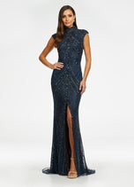 AshleyLauren Cap Sleeve Beaded Prom Dress 1624 - B