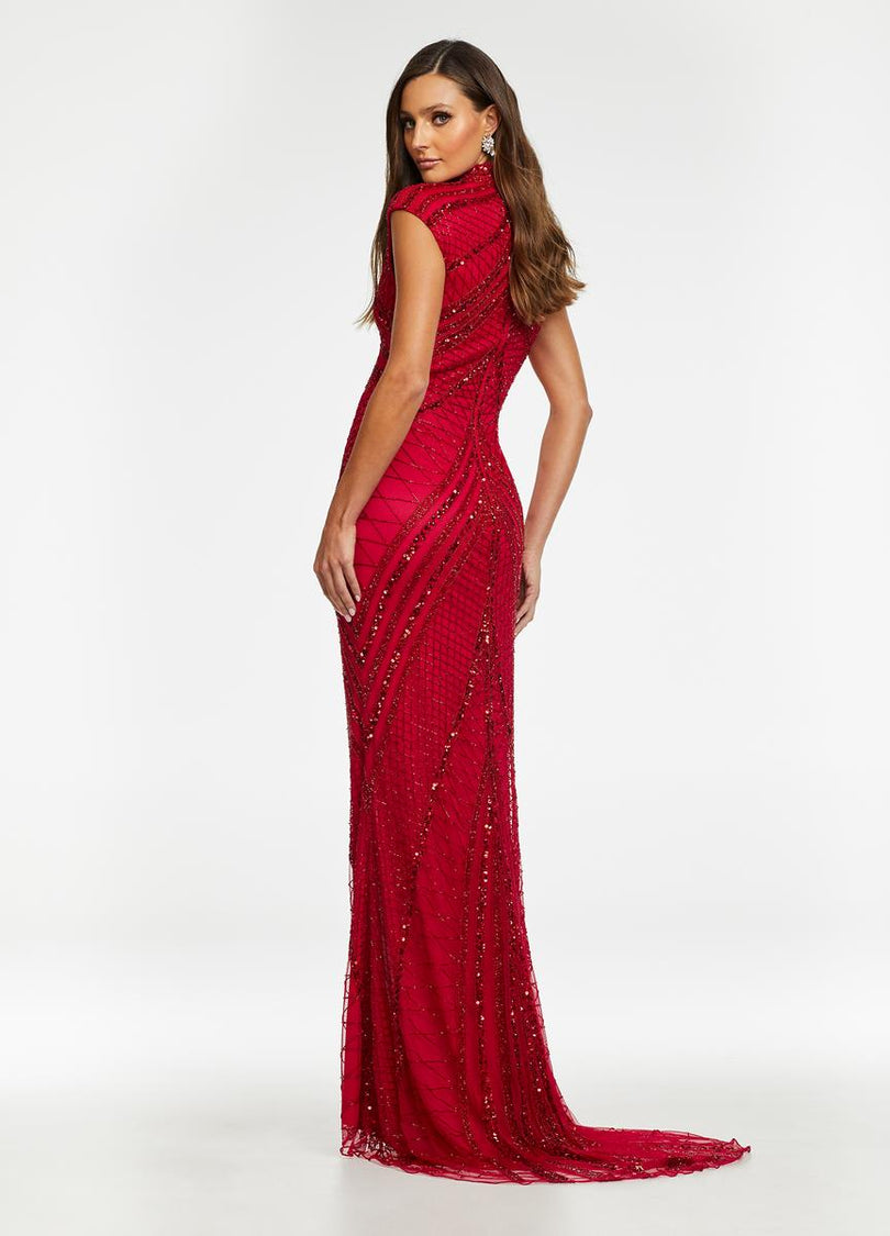 AshleyLauren Cap Sleeve Beaded Prom Dress 1624 - B