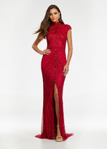 AshleyLauren Cap Sleeve Beaded Prom Dress 1624 - B