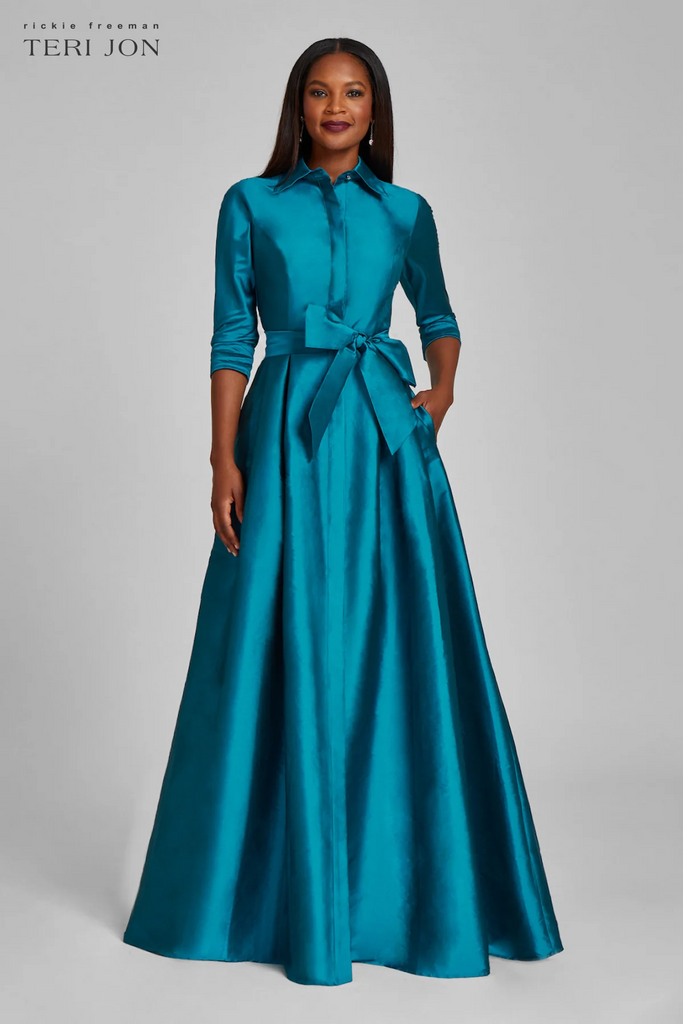 Teri Jon Taffeta Shirt Waist Evening Gown 229051 Terry Costa