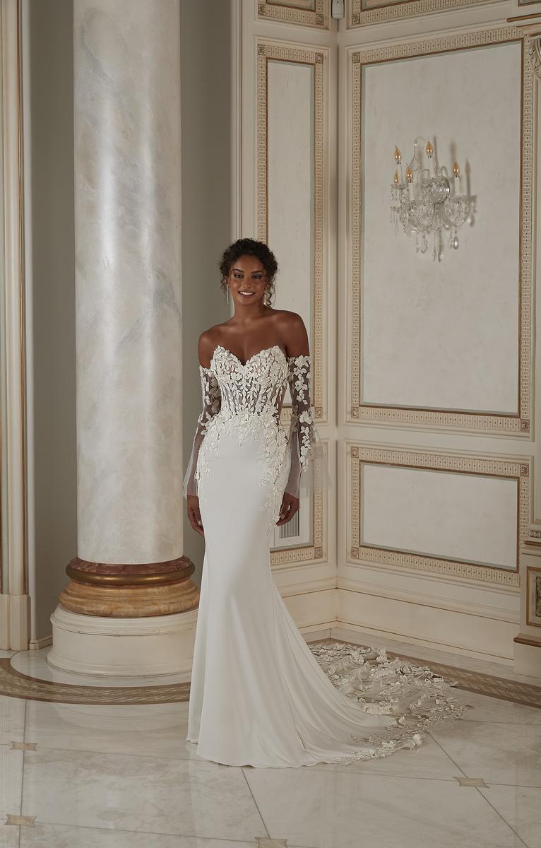 Elegant Cap Sleeve Crepe Mermaid Gown with Cutout Lace Train