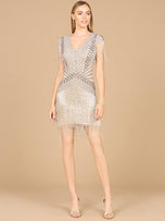 Lara Beaded Fringe Short Dress with Cap Sleeves 29123