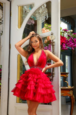 Ava Presley Ruffle Halter Homecoming Dress 29206