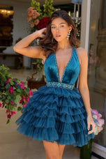 Ava Presley Ruffle Halter Homecoming Dress 29206