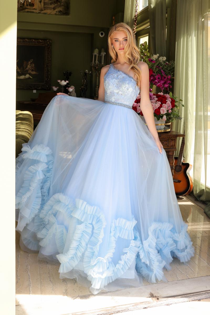 Ava Presley One Shoulder Ruffled Tulle Prom Dress 29527