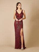 Lara Beaded Evening Gown with Slit 29528