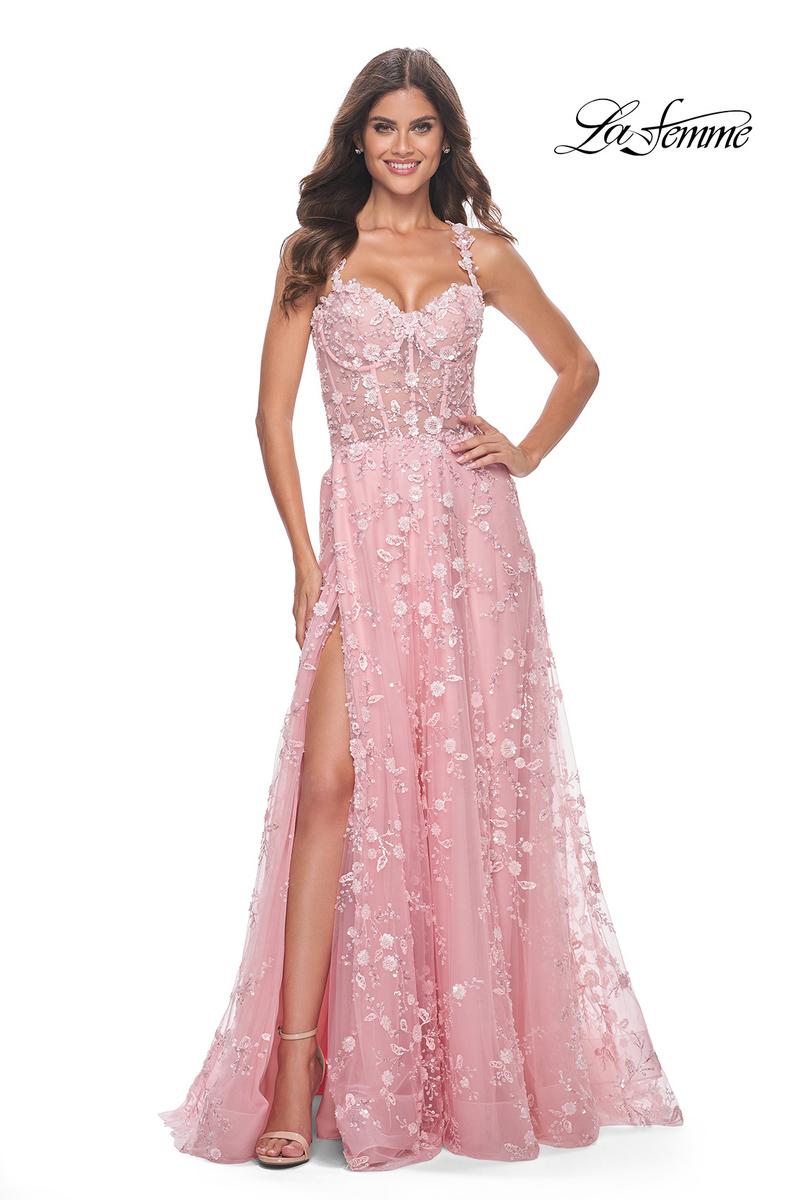 La Femme Prom Dresses Pink Lace