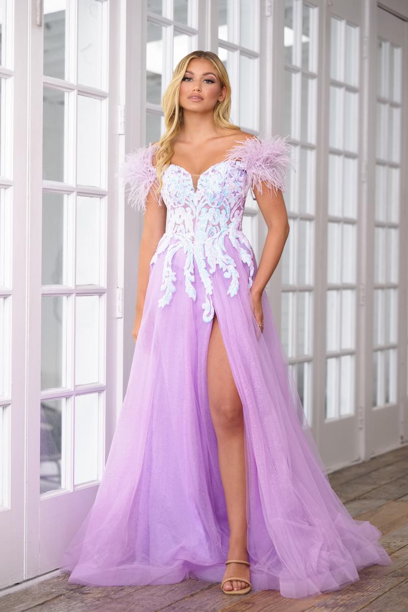 Beads Unique Lace Appliques Feather Prom Dresses Off-The-Shoulder