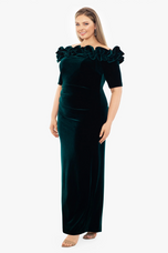 Xscape Evenings Off the Shoulder Velvet Evening Dress 5082X