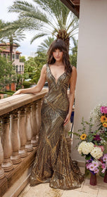 Ava Presley Plunging Metallic Prom Dress 40140