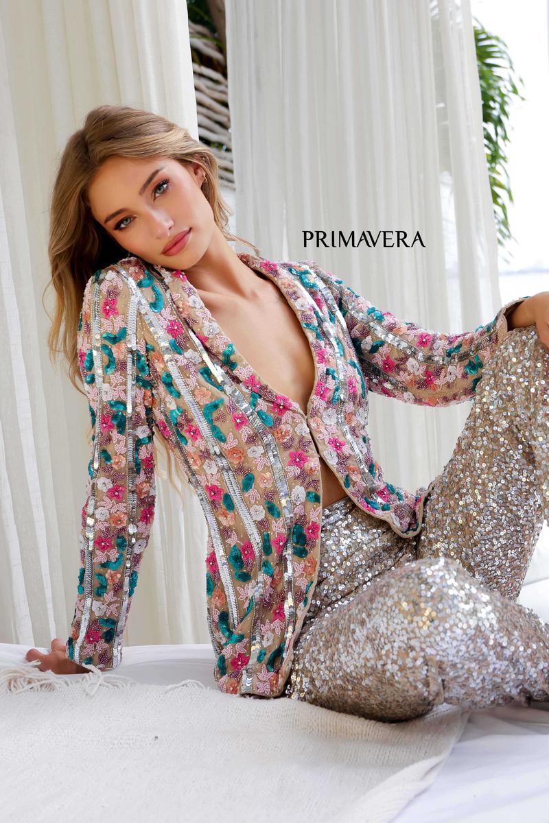 Primavera Floral Beaded Blazer and Sequin Pant Suit 4274